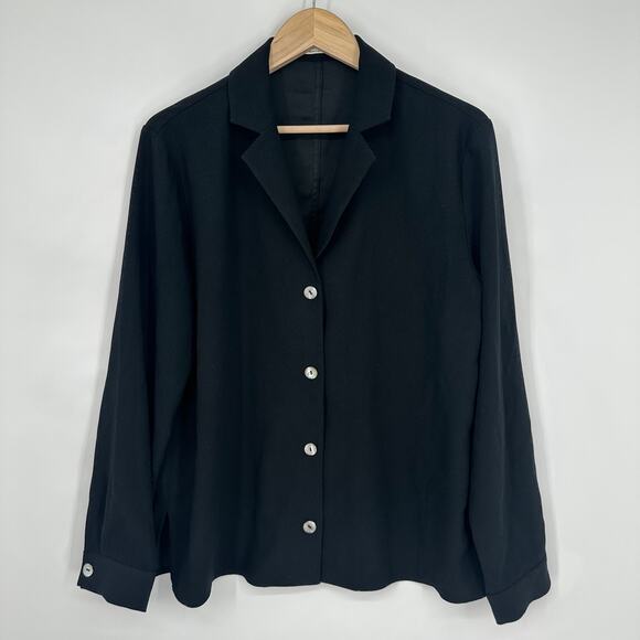 OAK + FORT Oversized Blouse Long Sleeve Button Up Shirt Top Shacket Black - Picture 4 of 14
